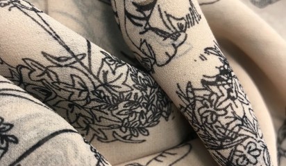 Шифон искусственный  бежевый с принтом Ш-20642