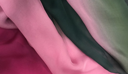 Шифон розово-зеленый переходной натуральный Ш-163/2