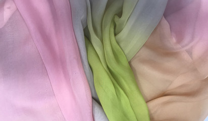 Шифон розово-серо-зеленый переходной натуральный Ш-163/7