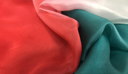 Шифон красно-зеленый переходной натуральный Ш-163/10