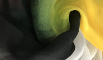 Шифон черно-зелено-желтый переходной натуральный Ш-163/12