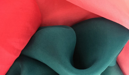 Шифон красно-зеленый переходной натуральный Ш-163/16