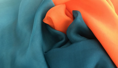 Шифон бирюзово-оранжевый переходной натуральный Ш-163/17