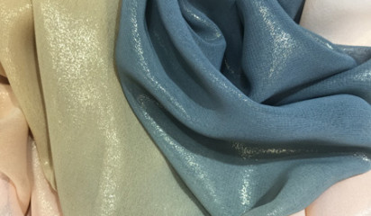 Шифон сине-желто-розовый с напылением  переходной Ш - 105/2