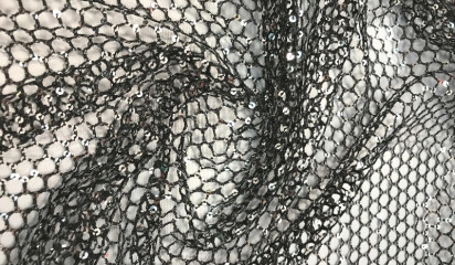 Сетка декоративная черная с серебряными пайетками С-74012