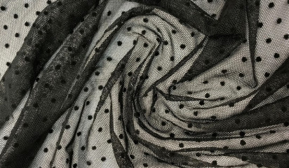 Сетка стрейч в горошек черная С-374/1