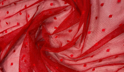 Сетка стрейч в горошек красная С-374/2