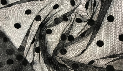 Сетка фатин в горошек черная  С-389