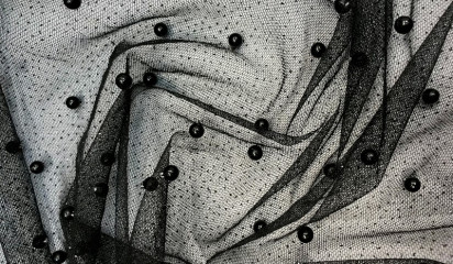 Сетка декоративная с бусинами и напылением черная С-8220