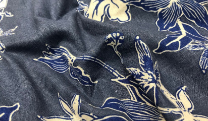 Лен синий принтованный  8015