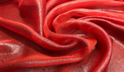 Шифон искусственный красный с серебряным напылением Ш-013/22