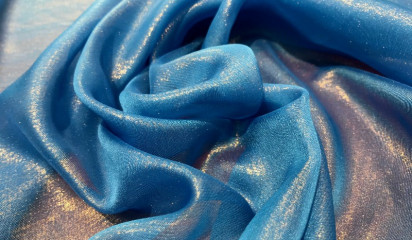 Шифон искусственный голубой с золотым напылением Ш-013/39