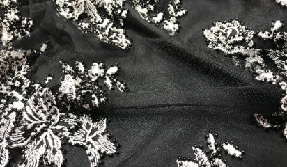 Сетка - стрейч расшитая черно- белая С - 55036