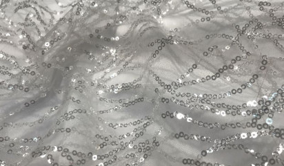 Сетка  расшитая с пайетками серебро С - L -1040