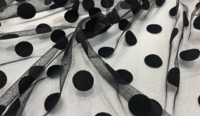 Сетка  декоративная в горох черная С - 553