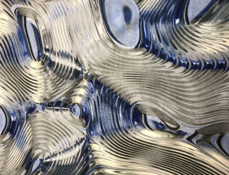 Атлас принтованный голубой с абстрактным рисунком А - 9072642