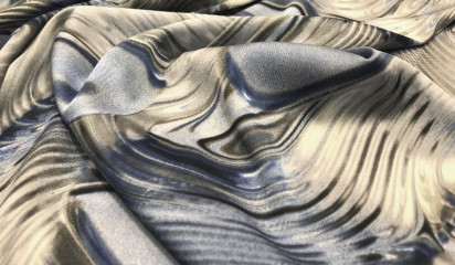 Атлас принтованный голубой с абстрактным рисунком А - 9072642