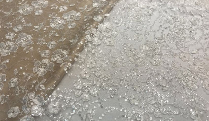 Кружево расшитое с пайетками белое КР- 1079