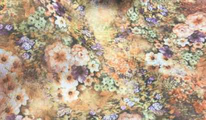 Органза принтованная коричневая в цветочек ОР - 042