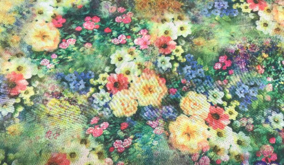 Органза принтованная зеленая в цветочек ОР - 042/1