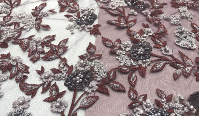 Кружево расшитое бордовое КР- 127