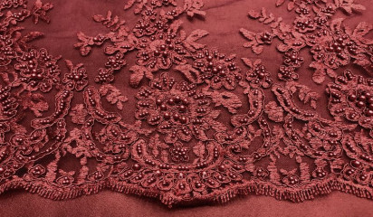 Кружево расшитое бордовое КР- 060