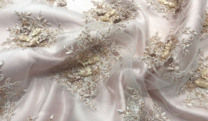 Кружево расшитое бежевое  КР- 092