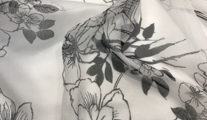 Шифон натуральный белый с черным принтом Ш-34301