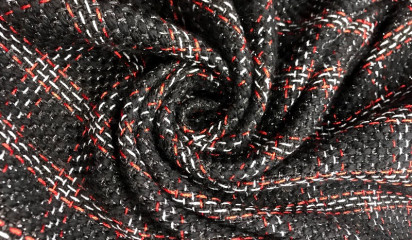 Костюмная ткань черная в клетку с люрексовой нитью КМ - 435