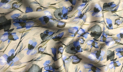 Плательная вискоза бежевая с голубыми цветами ХБ - 5282