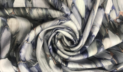 Плательная вискоза серо-голубая с абстрактным принтом ХБ - 5159