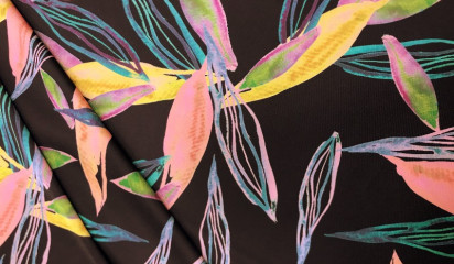 Атлас - стрейч с растительным принтом А - 032