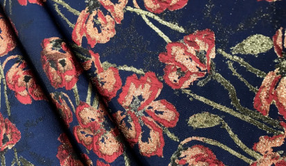 Жаккард синий "Маки" ЖК - 1648