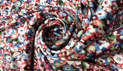 Атлас - стрейч с мелким цветочным принтом А - 5545