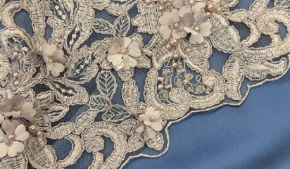 Кружево расшитое бежево-серое КР-146