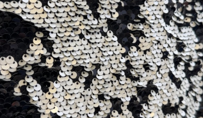 Сетка с двусторонними пайетками матовая черный-белый С-250