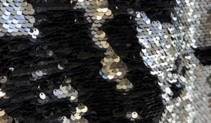 Сетка с двусторонними пайетками черный-серебро С-251