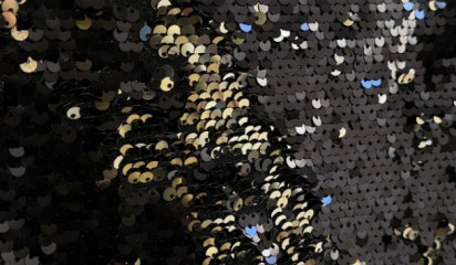 Сетка с двусторонними пайетками черный-золото С-419