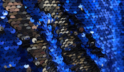 Сетка с двусторонними пайетками на лайкре синий-серебро Л-251