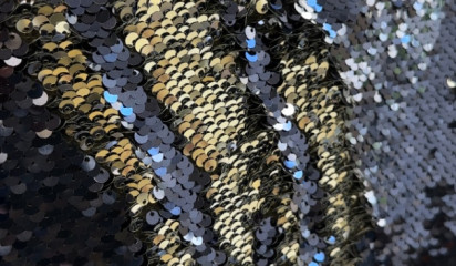 Сетка с двусторонними пайетками на лайкре синий-золото Л-251