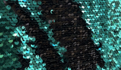 Сетка с двусторонними пайетками на лайнер черный-бирюзовый С-251