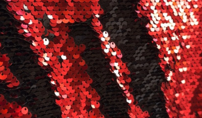 Сетка с двусторонними пайетками на лайкре красный-черный С-251