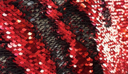 Сетка с двусторонними пайетками на лайкре красный-черный