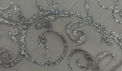 Органза с напылением узоры серебро ОР-048