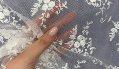 Сетка с вышивкой белая С-448