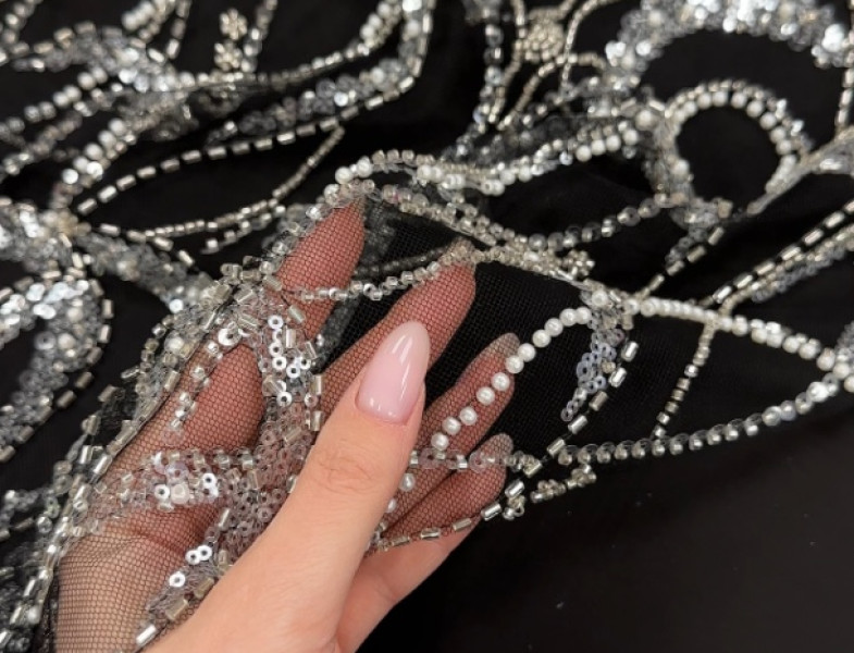 Сетка расшитая бисером и пайетками С-471