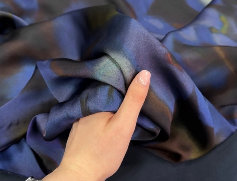 Вискоза плательная темно-синяя с принтом ВИ-56366