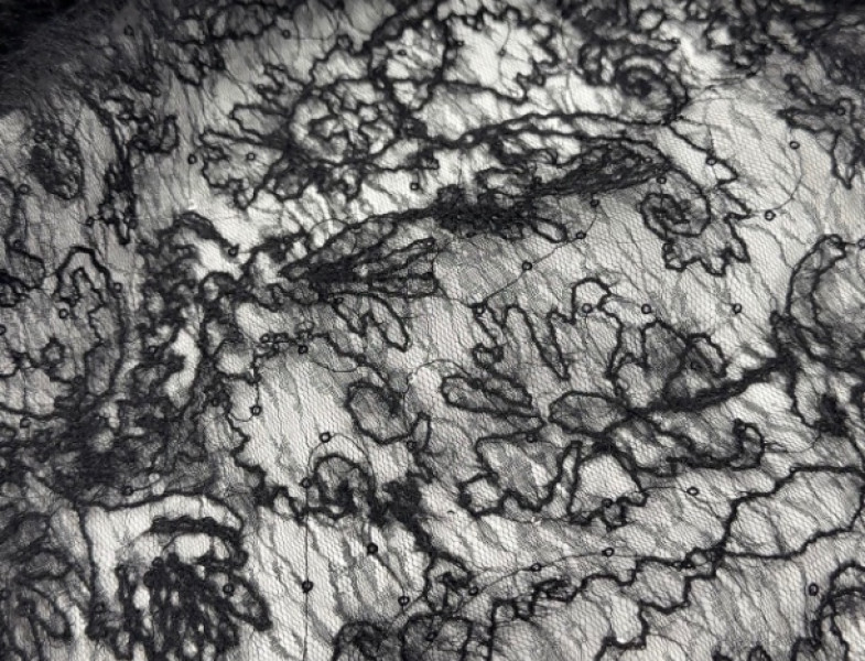 Гипюр черный с пайетками Г-246201