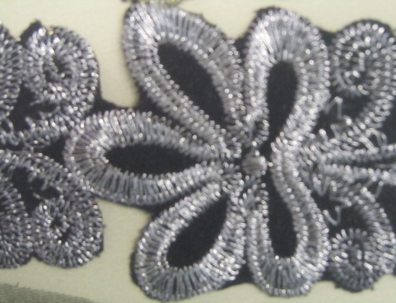 Тесьма черная с вышивкой серебро  t_6