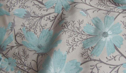 Жаккард бежевый с голубыми цветами JK_26